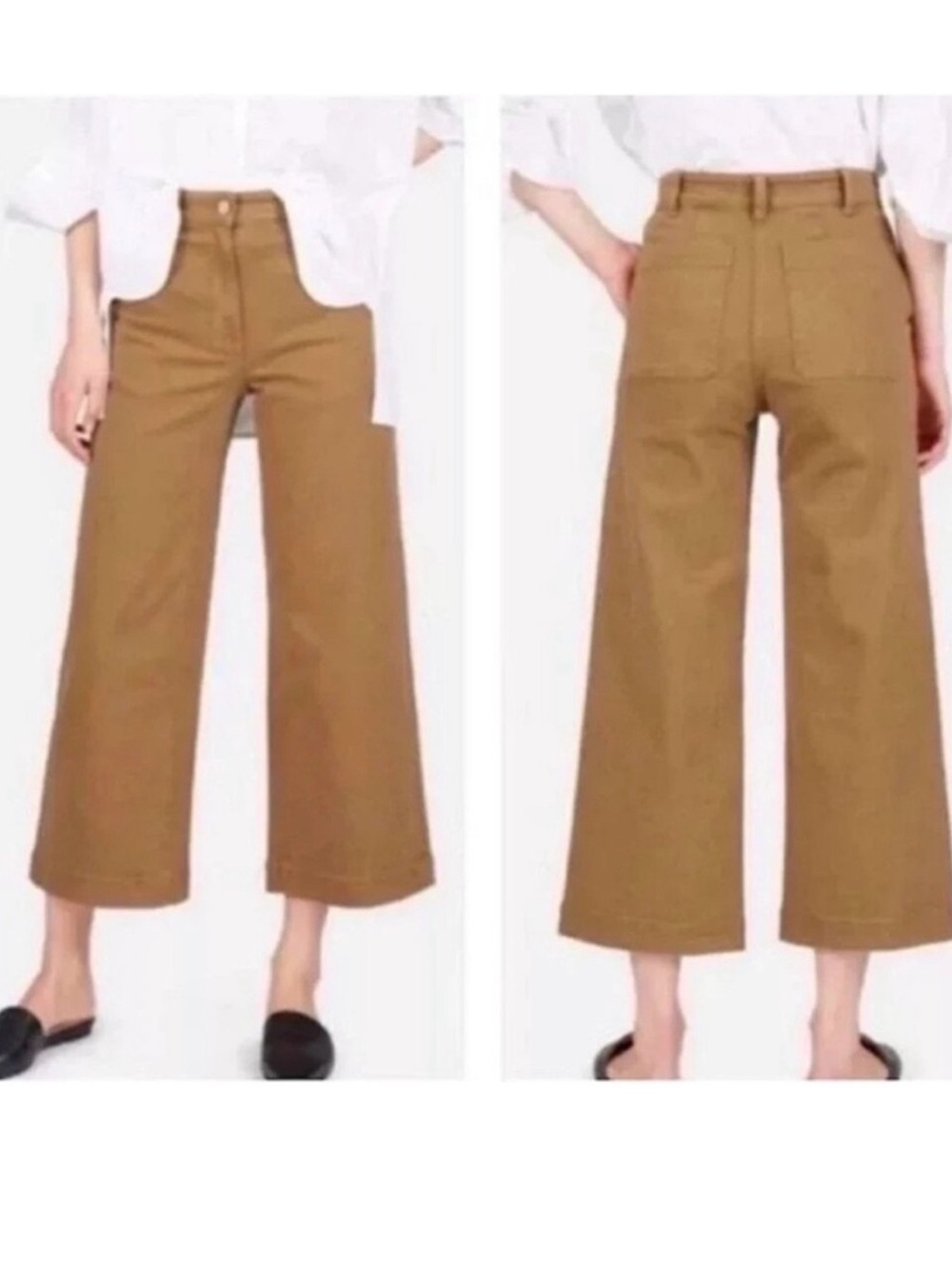Everlane High-Rise Wide Leg Cropped Pants in Caramel Brown Size 2